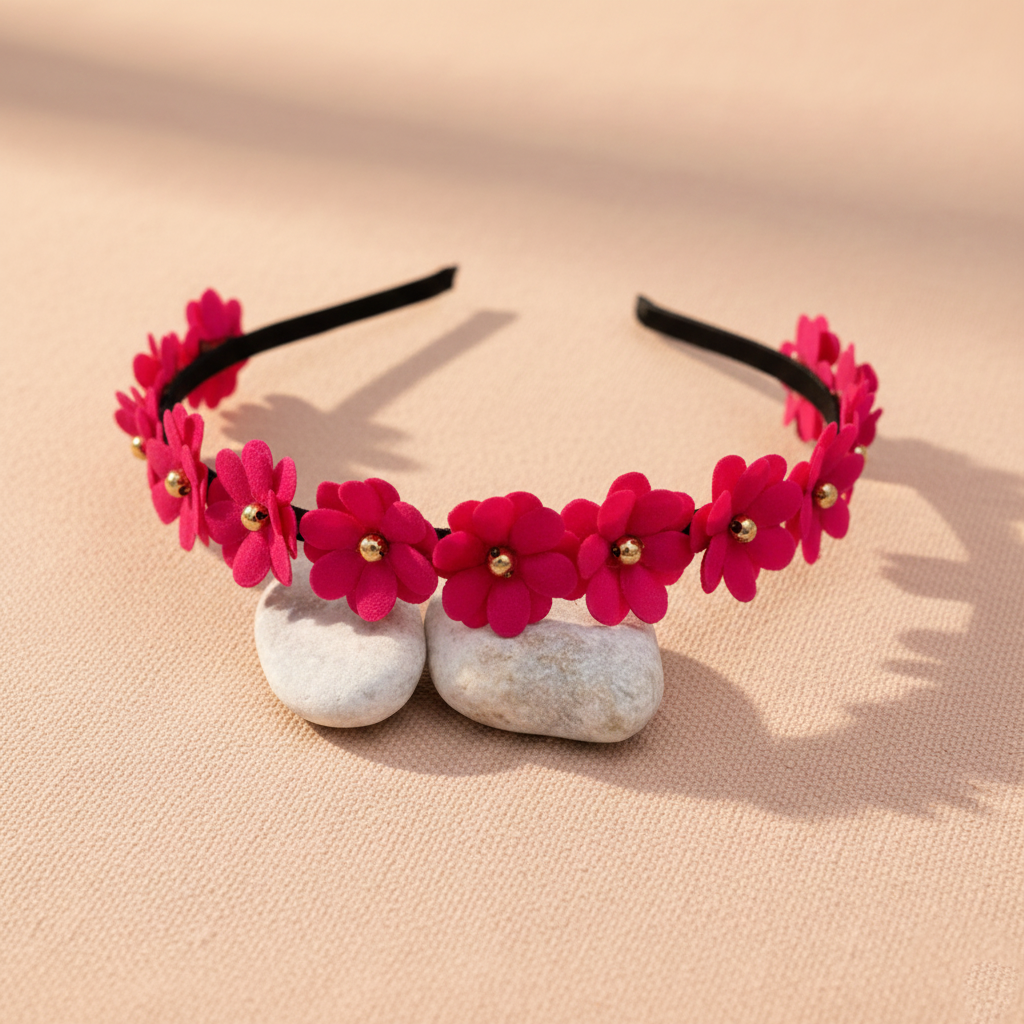 Kids Floral Tiara Hairband - Dark Pink