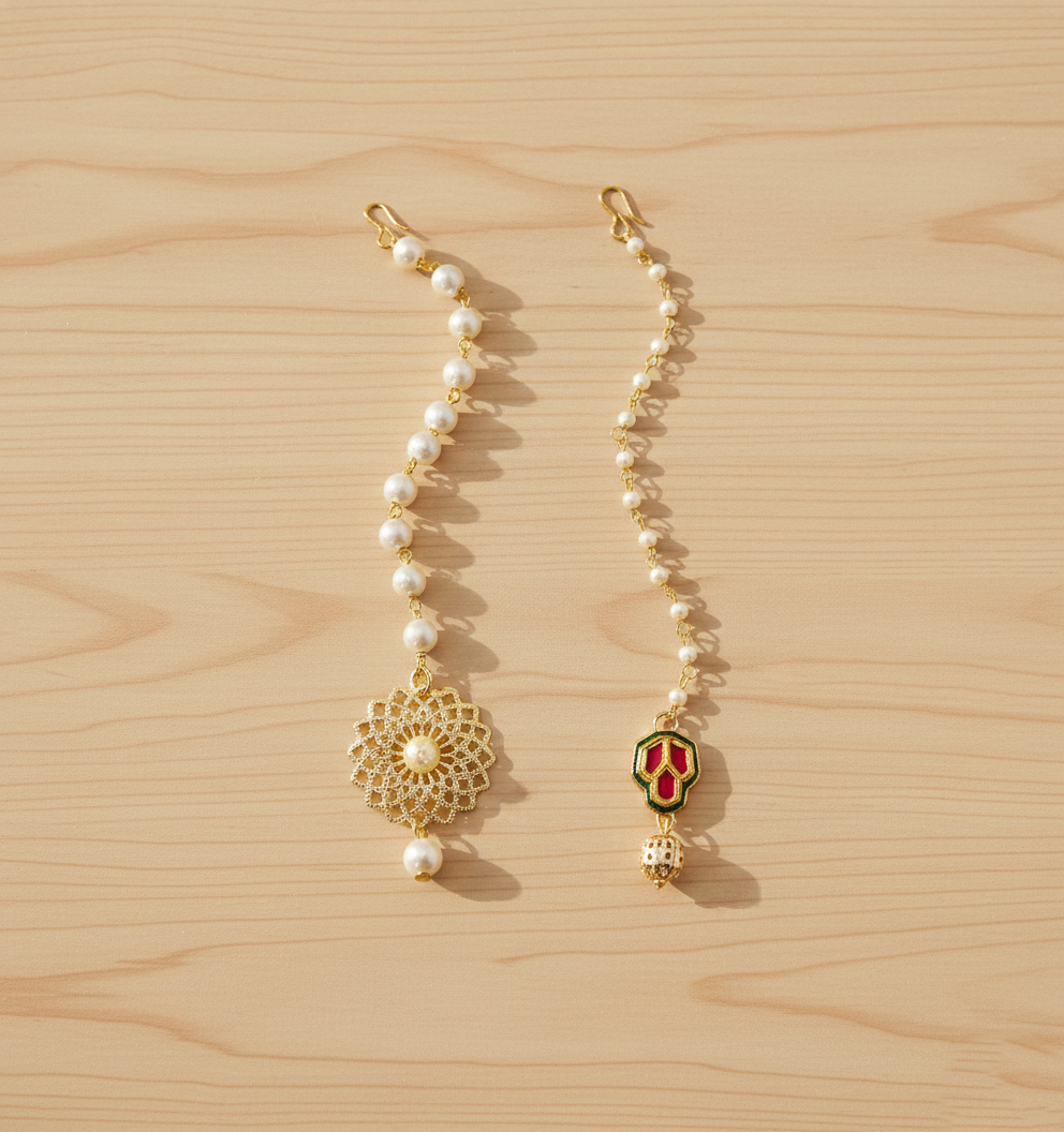 Kids Filigree & Pearl Detail Maang Teeka (Set of 2)