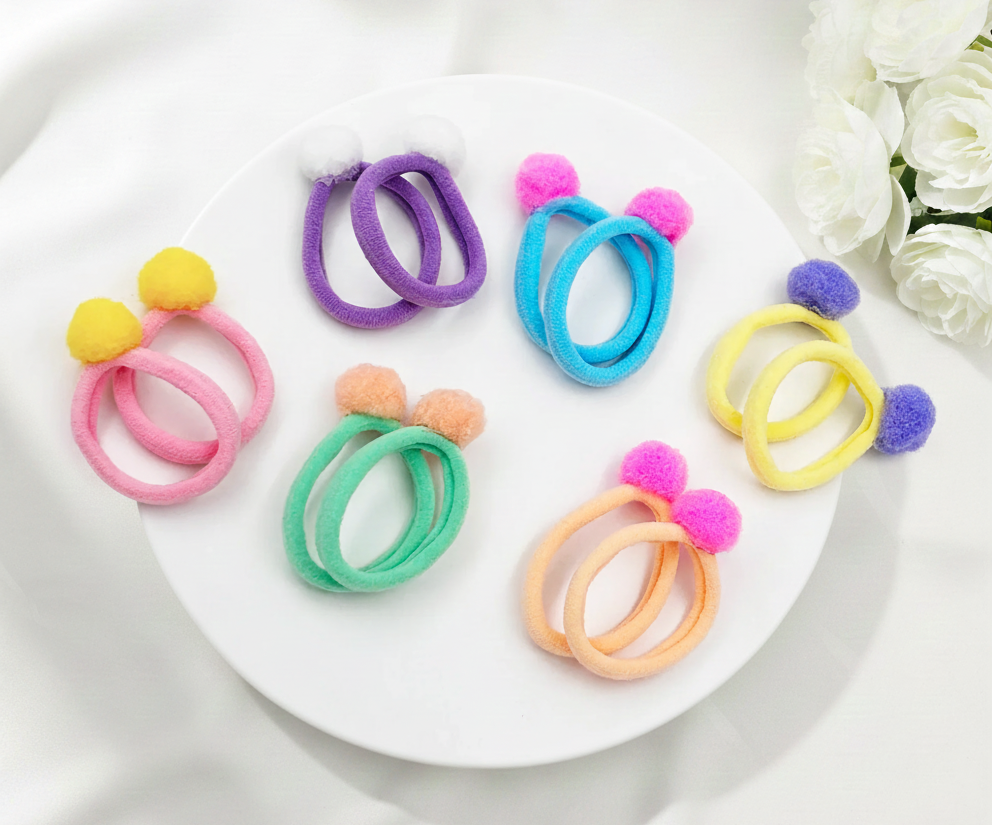 Kids Set of 12 Pom Pom Rubberbands