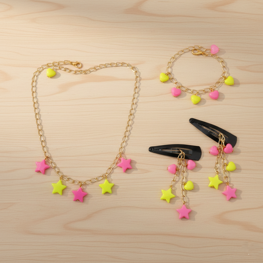 Kids Star Charms Necklace, Bracelet & Dangling Clips Set