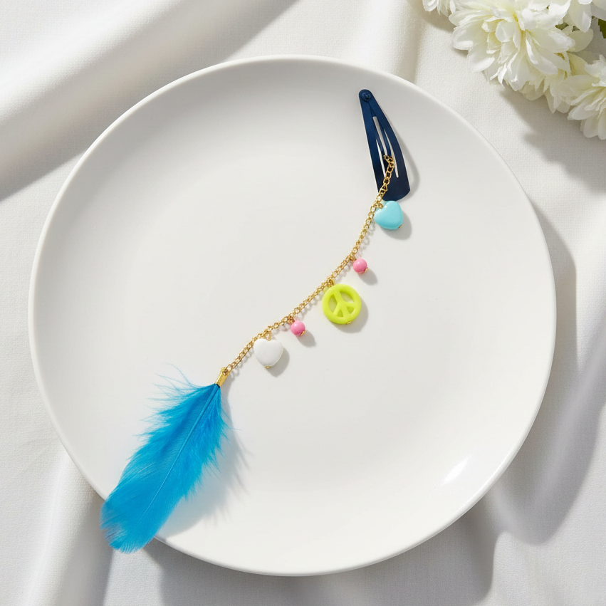 Kids Charms & Feather Detailed Feather Clip - Blue