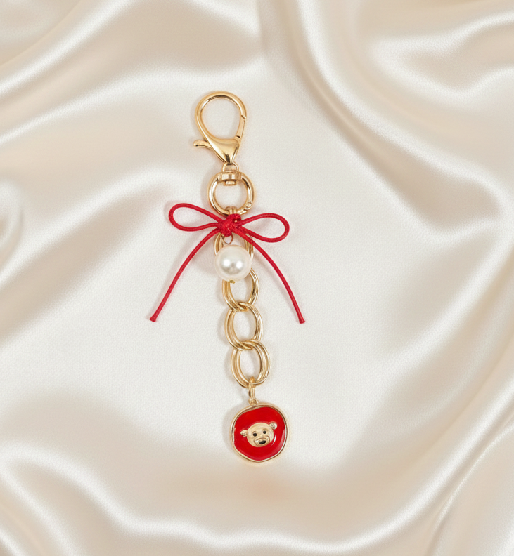 Merlot Teddy Charm & Bow Detailed Bag Charm