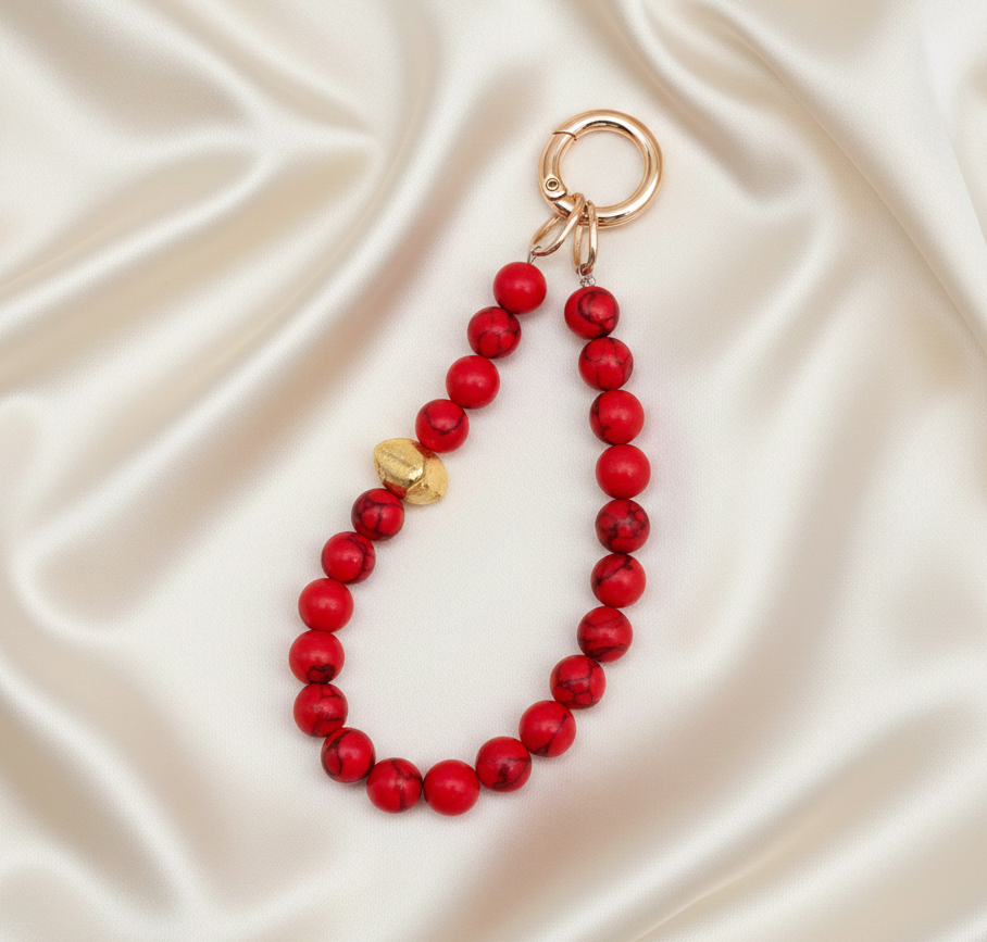 Crimson Stone Beads Detailed Bag Charm