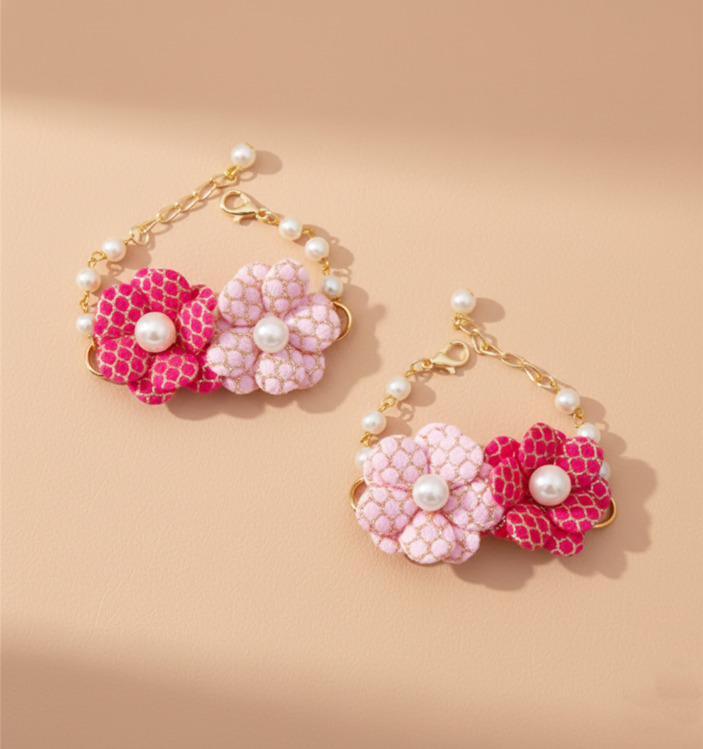 Image of Sayuri Set Of 2 Floral Bracelets - Pink