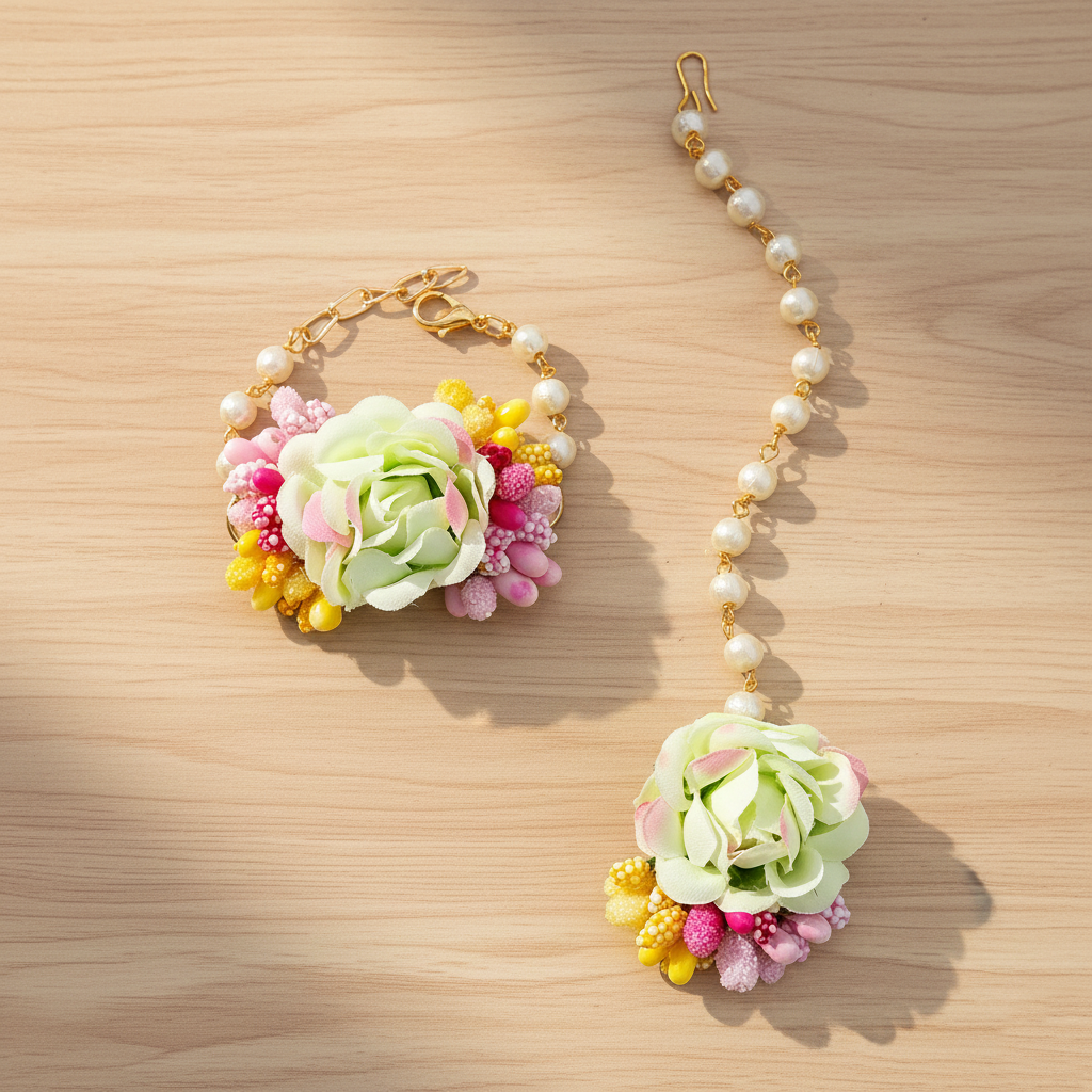 Kids Floral Garden Bracelet & Maang Teeka Set