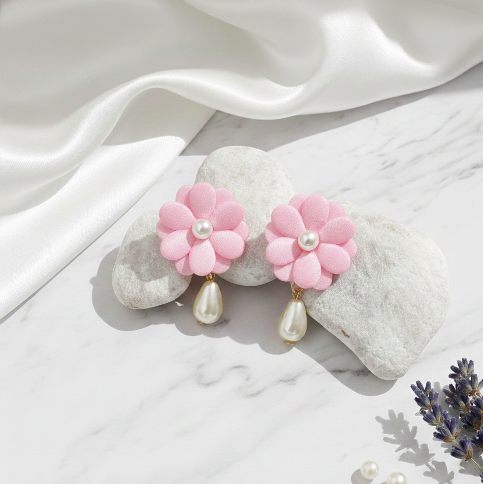 Kids Shiny Flower Clip-on Earrings with Pearl Drop