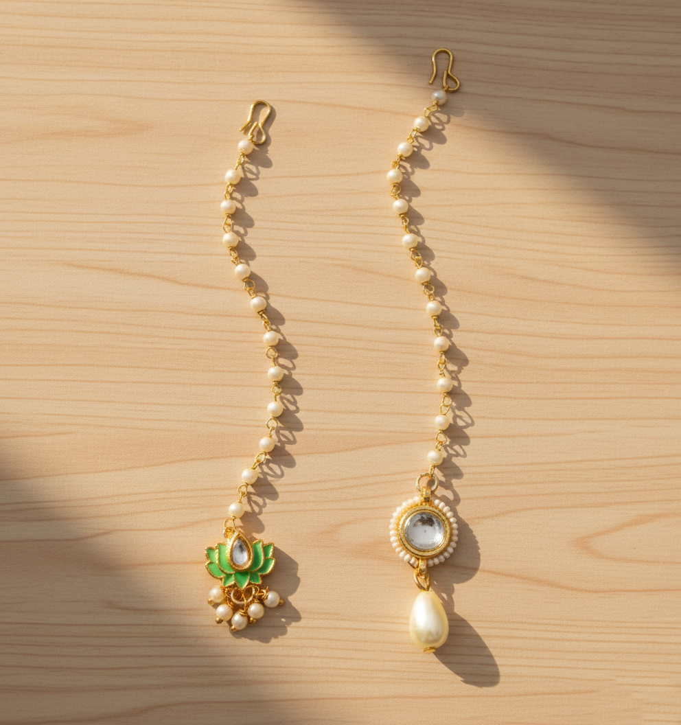 Lotus & Kundan Maang Teeka Set