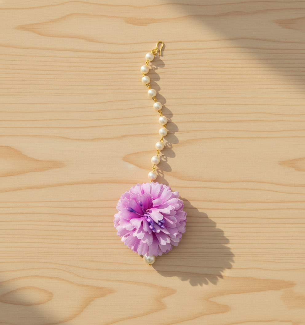 Kids Carnation & Pearl  Maang Teeka- Lilac