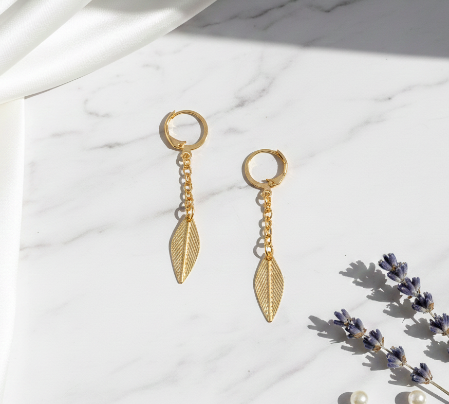 Image of Leaf Charm Dangling Earrings