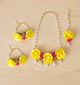 Kids Flowers Embellished Set of Necklace, Bracelet & Maang Teeka - Yellow
