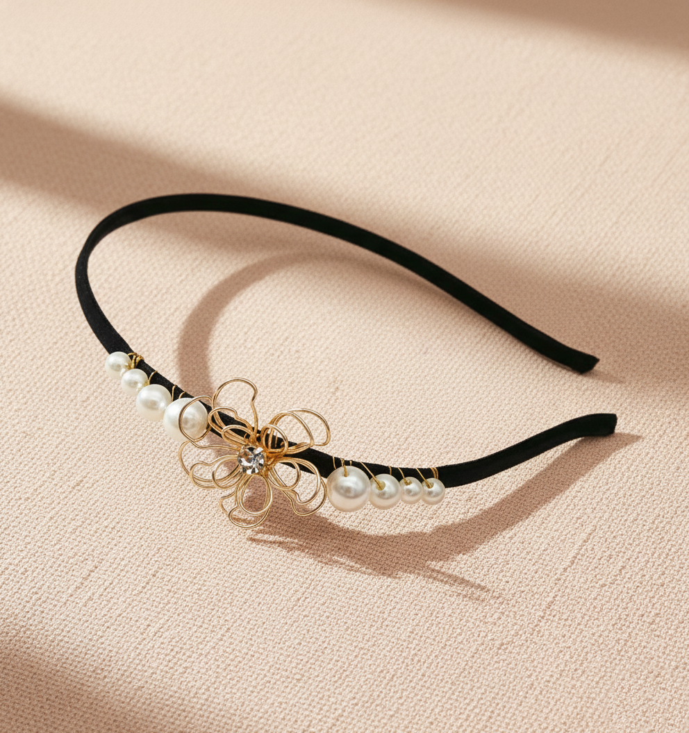 Kids Pearls Metal Wire Flower Hairband