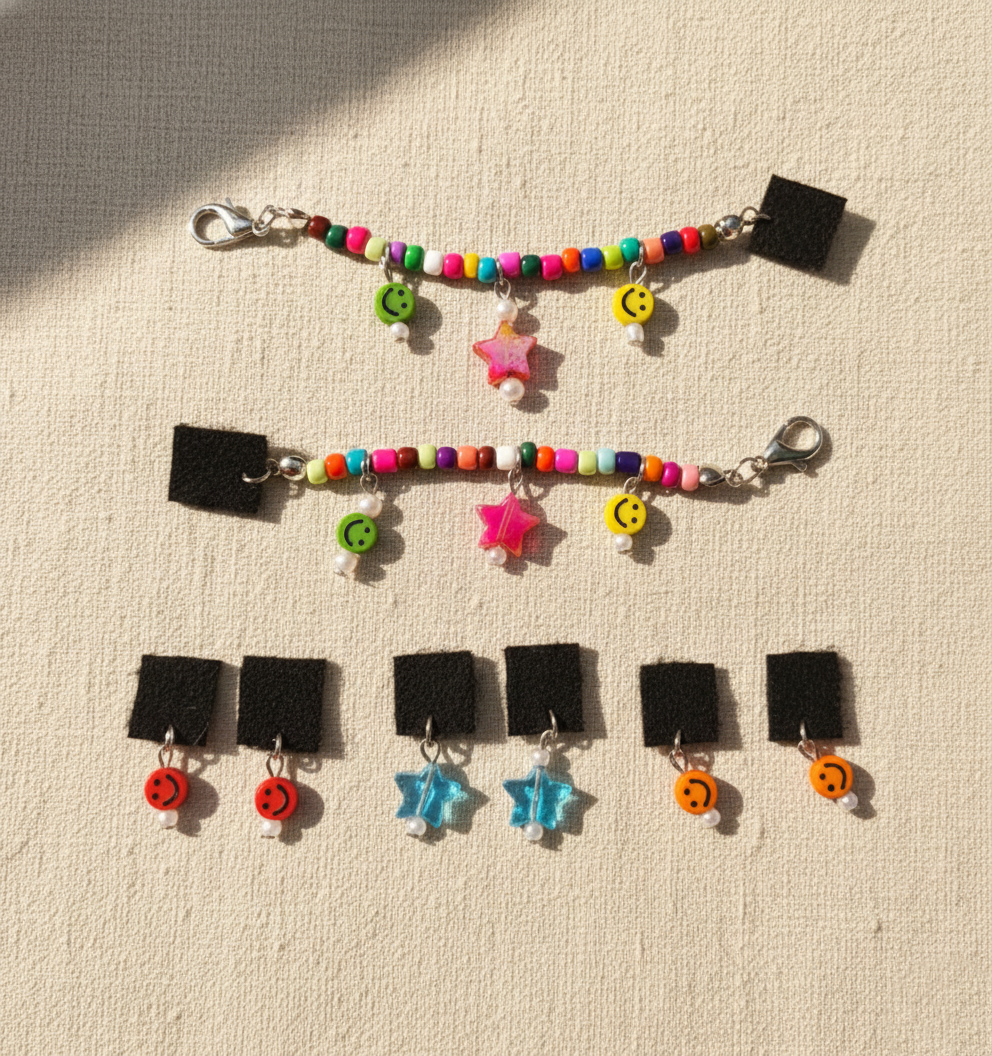 Kids Rainbow Beaded Chain & Shoe Charms Set (with Velcro)