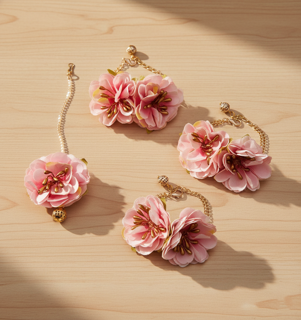 Kids Peehu Floral Bracelets & Maang Teeka Set