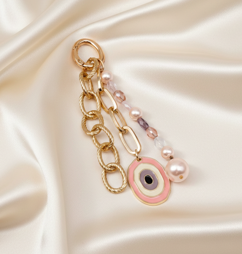 Blush Evil Eye Charm, Pearls & Crystals Detailed Bag Charm