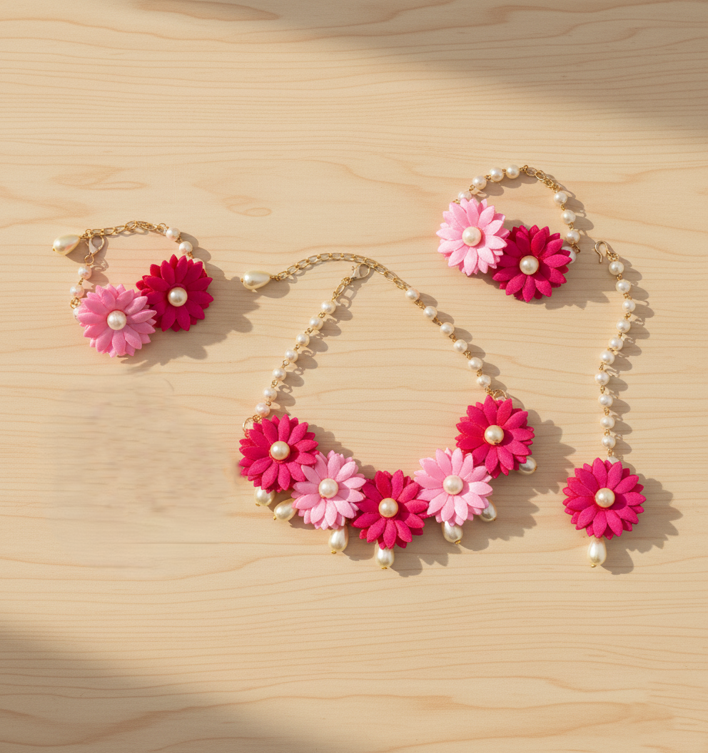 Kids Gulbahar Floral Choker, Bracelets & Maang Teeka Set
