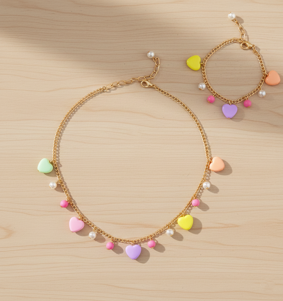 Kids Hearts Delight Necklace, Bracelet Set