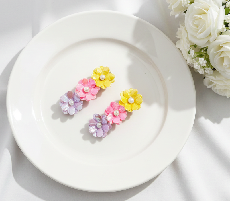 Kids Glam Floral Hair Clips - MultiColor