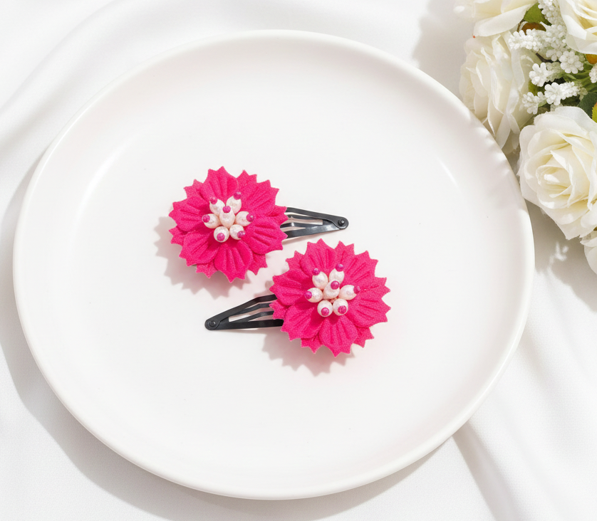 Kids Flower Bloom Hair Clips - Pink