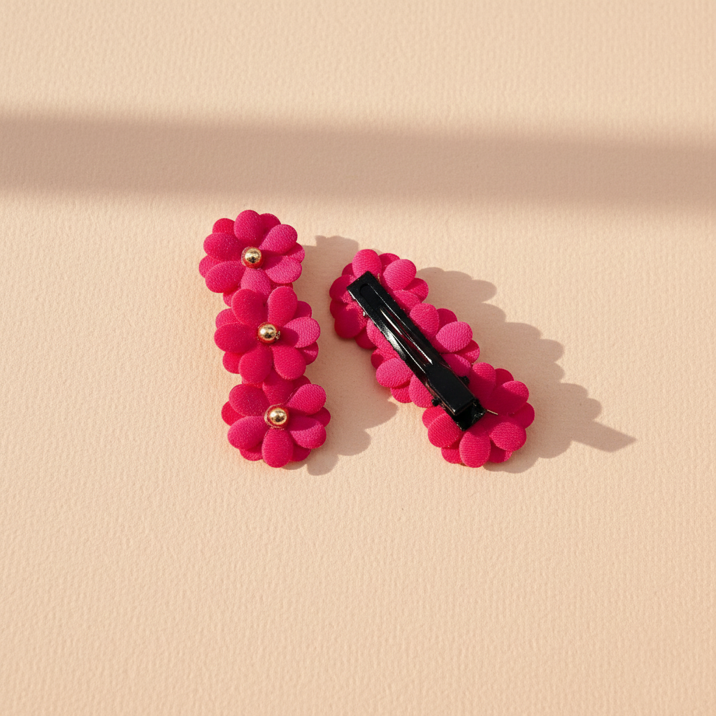 Kids Floral Clips - Dark Pink