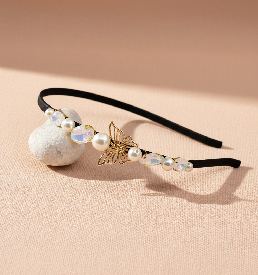 Kids Butterfly Crystals Jewelled Hairband - White