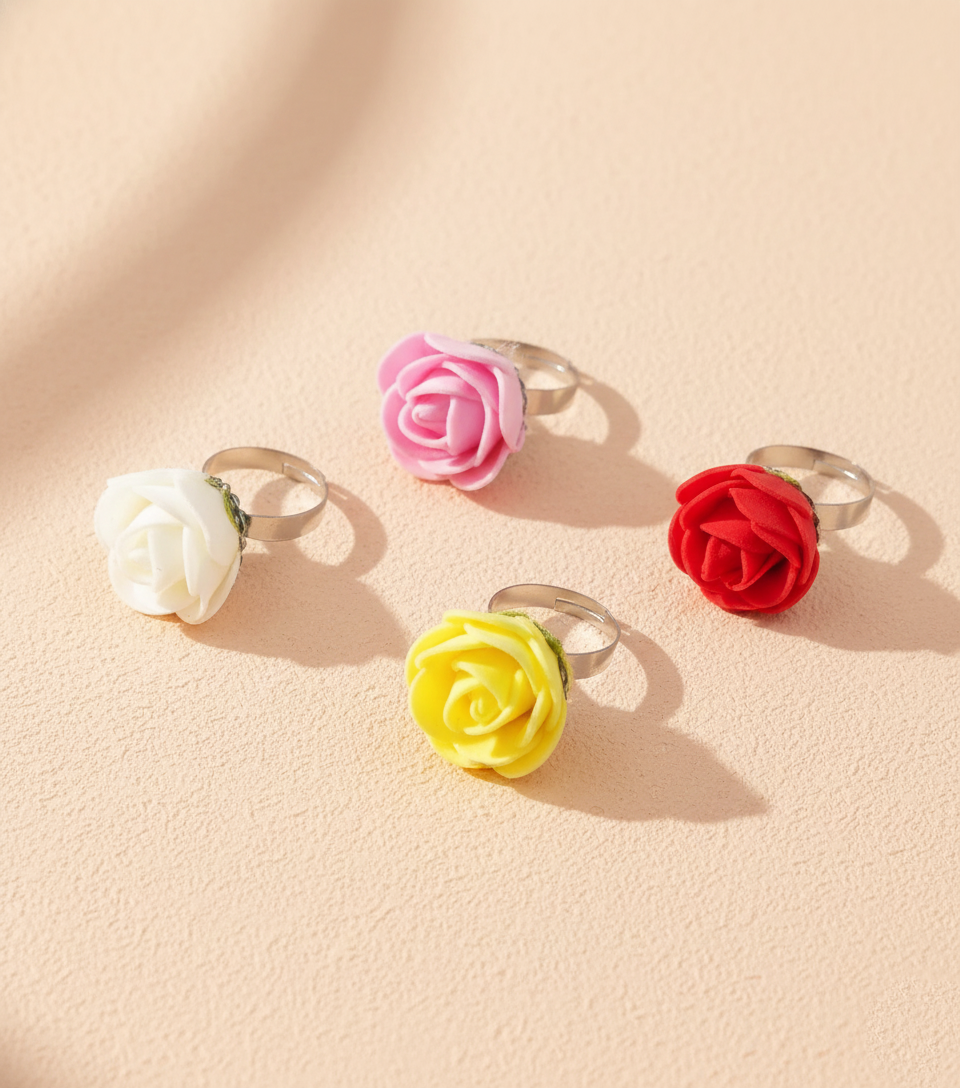 Kids Floral Rings Set of 4