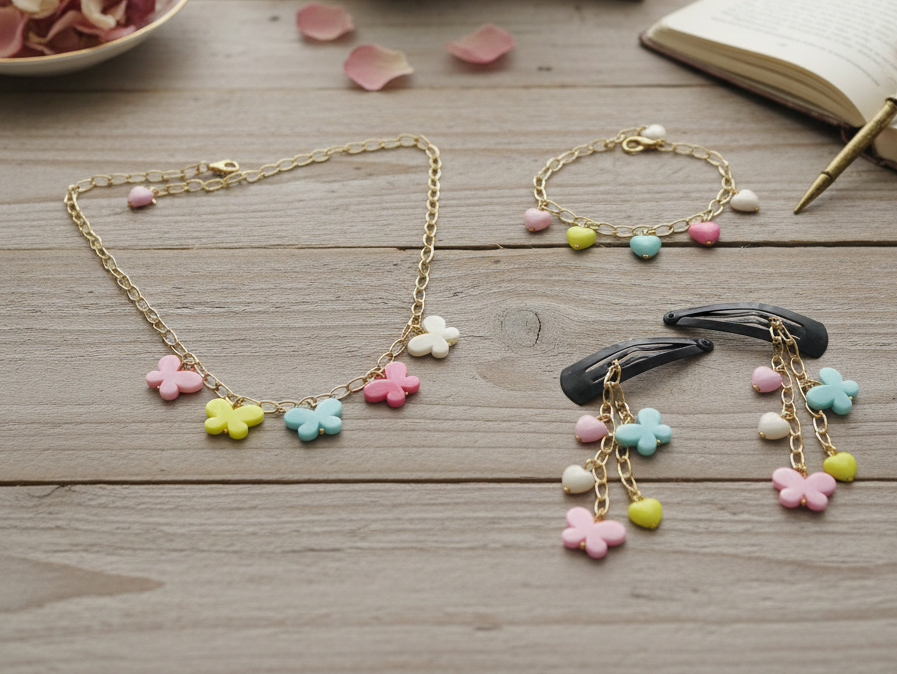 Image of Butterfly Charms Necklace & Bracelet & Dangling Clips Set