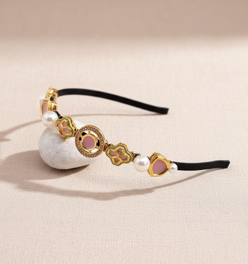 Kids Jewelled Kundan, Crystals & Pearls Detail Hairband