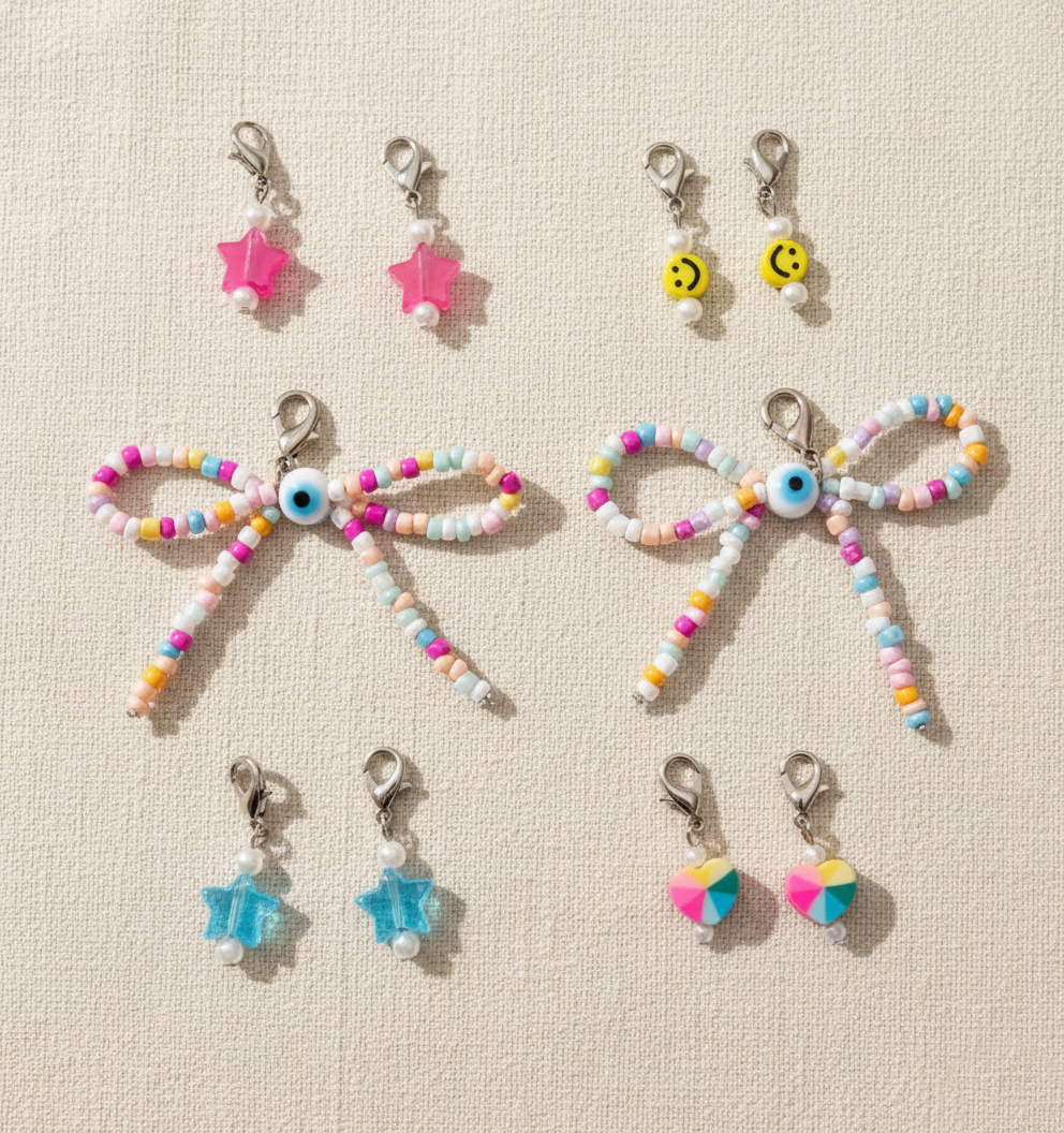 Evil Eye Beaded Bows Shoe Charms Set
