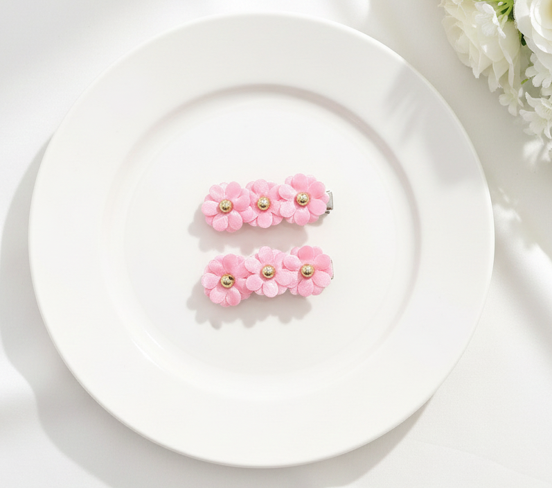 Kids Floral Clips -  Pink