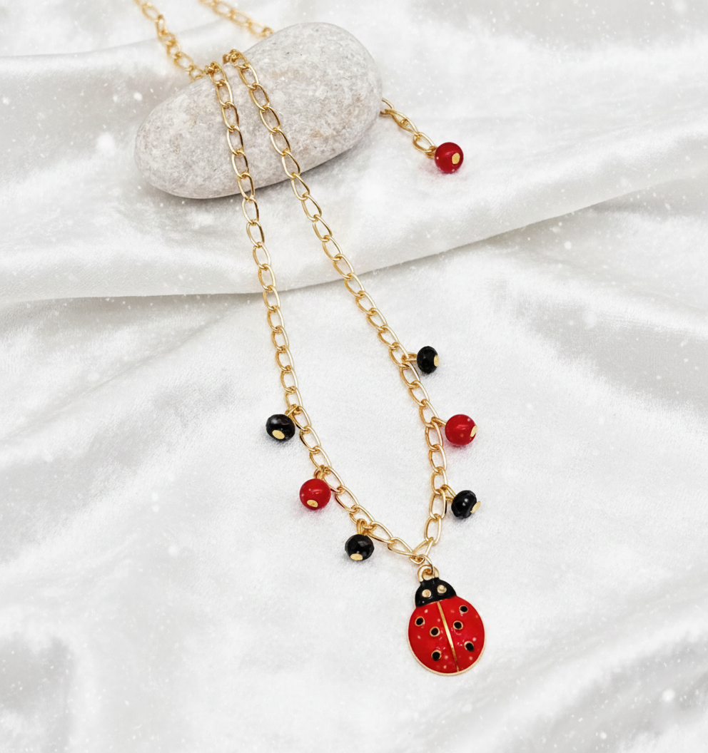 Kids Ladybug Enameled Charm Necklace