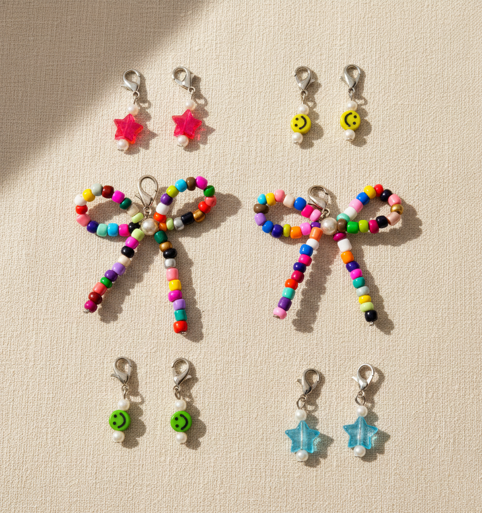 Kids Rainbow Charms Beaded Bows Shoe Charms Set