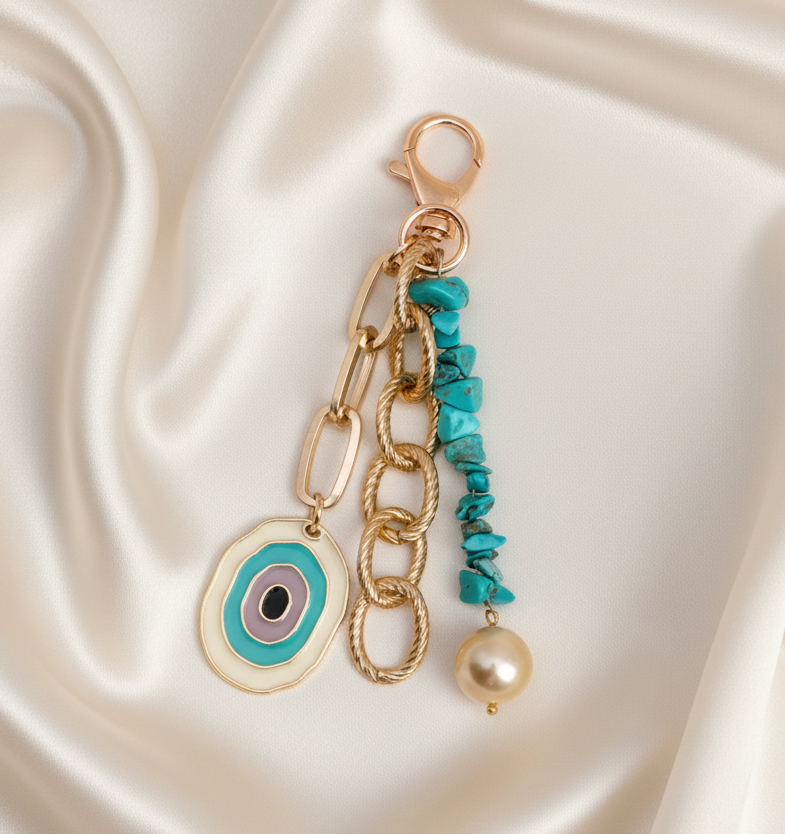Carribean Evil Eye Charm & Natural Stones Detailed Bag Charm