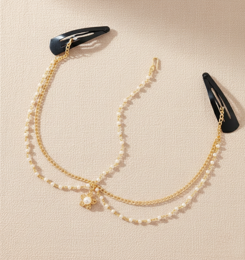 Kids Flower & Pearl Detailed Headchain - Gold