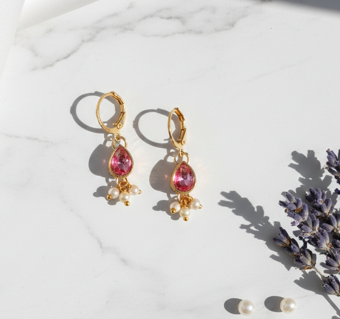 Dainty Kundan Earrings- Pink