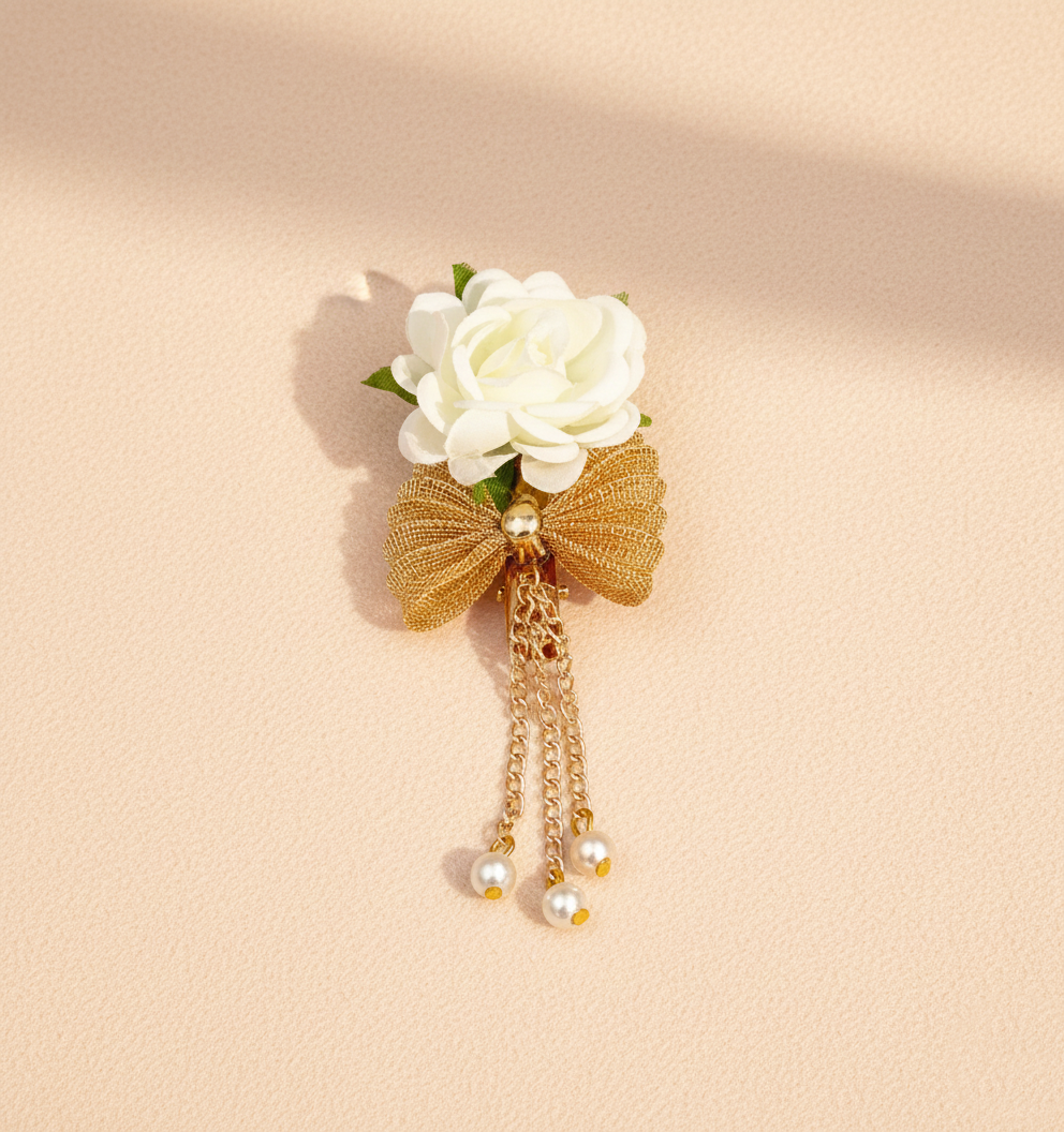 Floral & Pearl Dangling Bow Clip