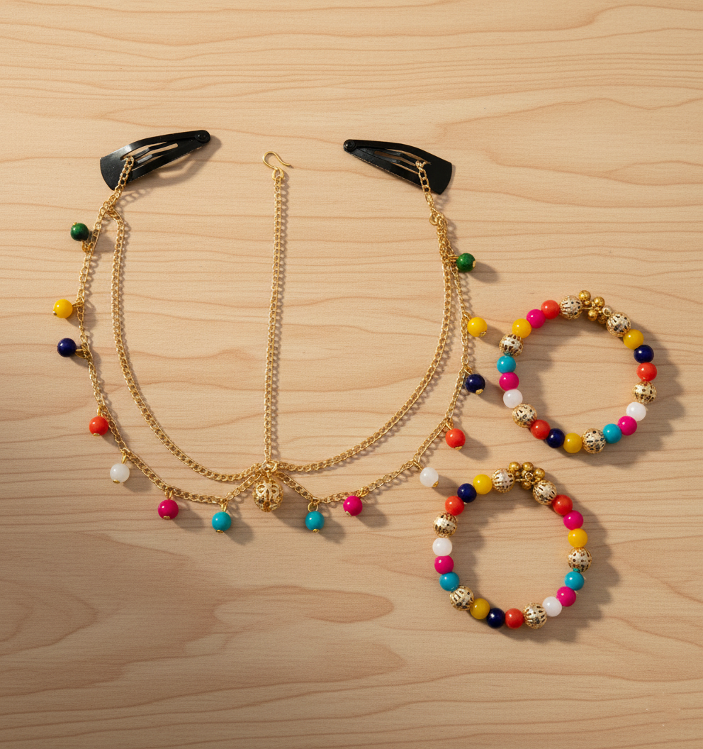 Kids Rangeen Beaded Headchain & Bracelets Set
