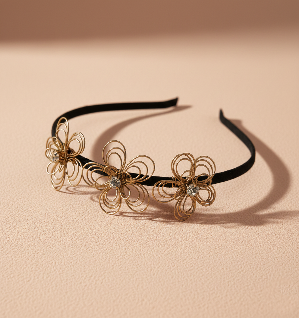 Kids Wire Flowers & Crystal Embellished Hairband