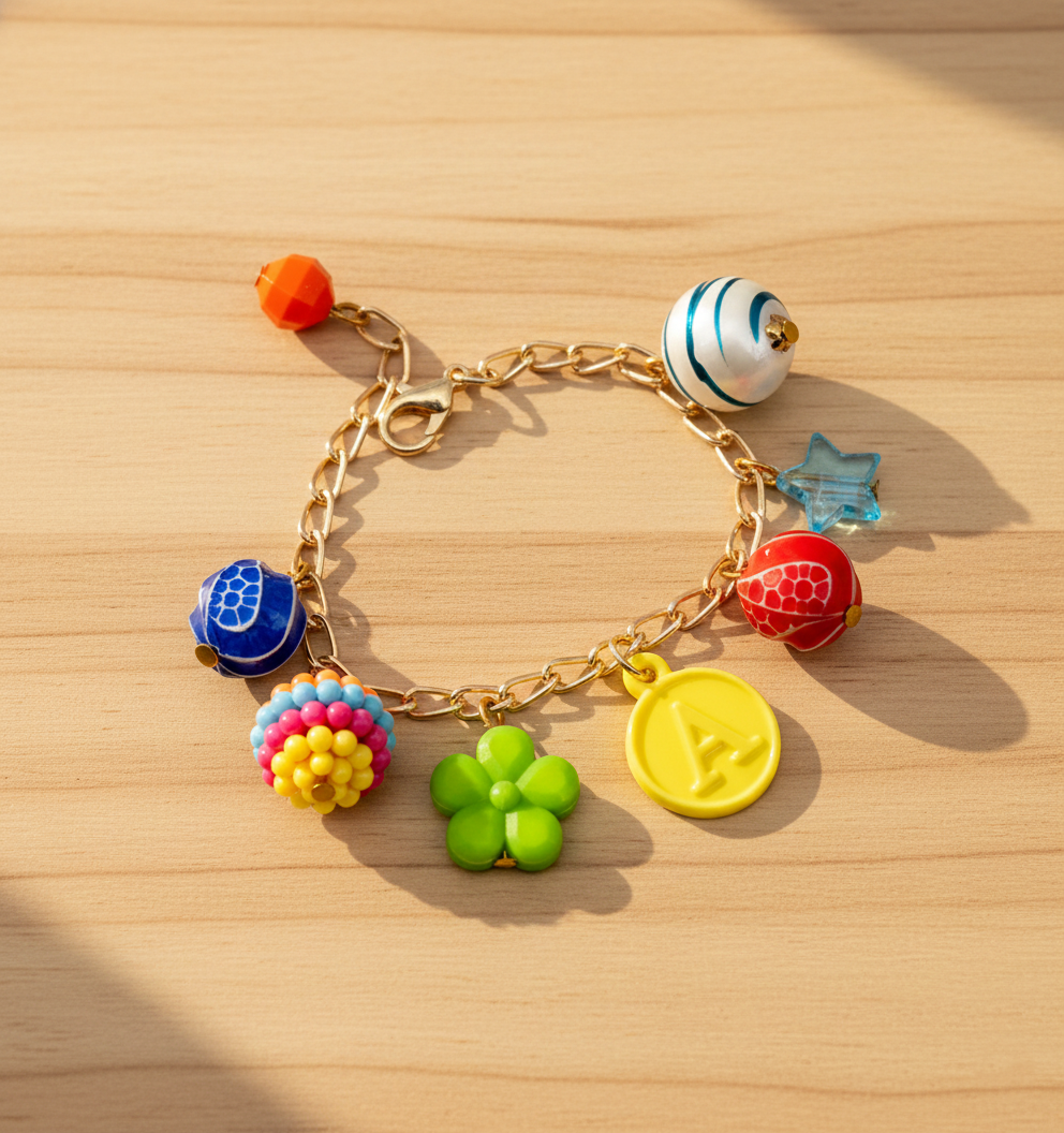 Kids Rainbow Charmed Personalised Bracelet- Multicoloured