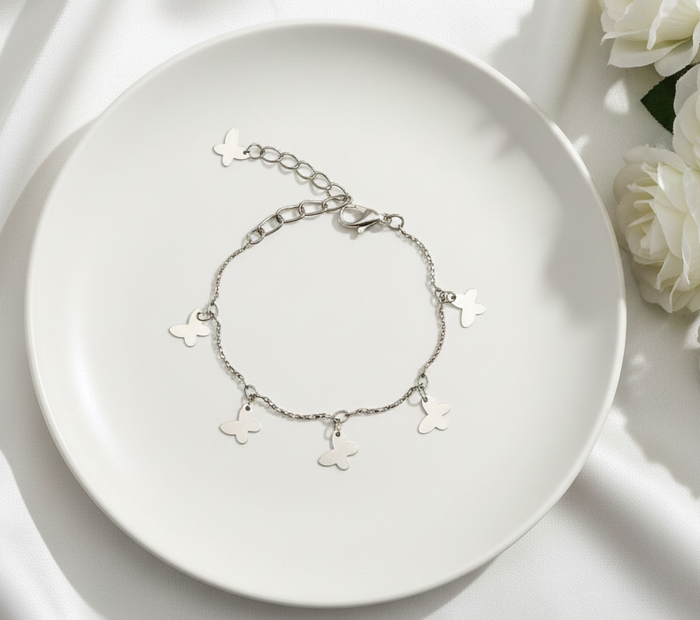 Kids Dainty Butterfly Charmed Bracelet- Silver
