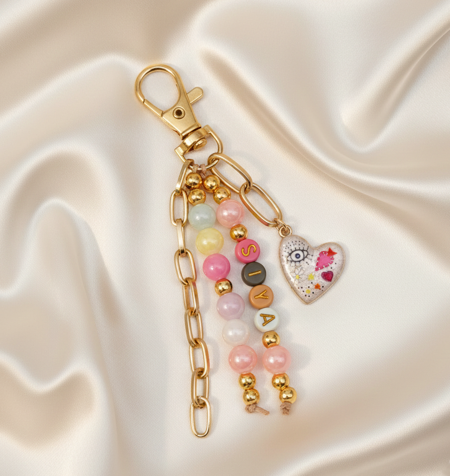 Personalised Evil Eye & Beads Detailed Bag Charm