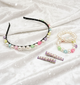 Kids Rose Beaded Necklace, Braclets & Hair Clips Set