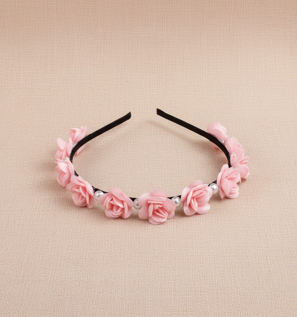 Satin Flowers & Pearl Detailed Tiara Hairband