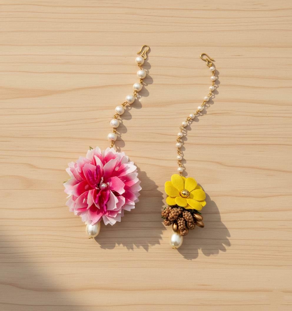 Kids Set Of 2 Flower Embellished Maang Teeka