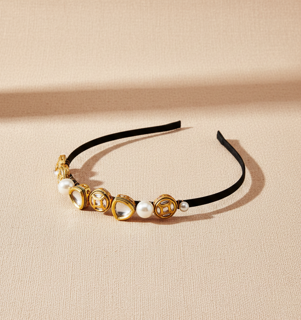 Jewelled Kundan & Pearls Detail Hairband