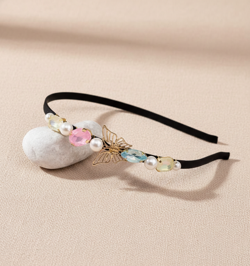 Kids Butterfly Crystals Jewelled Hairband - Multicolor