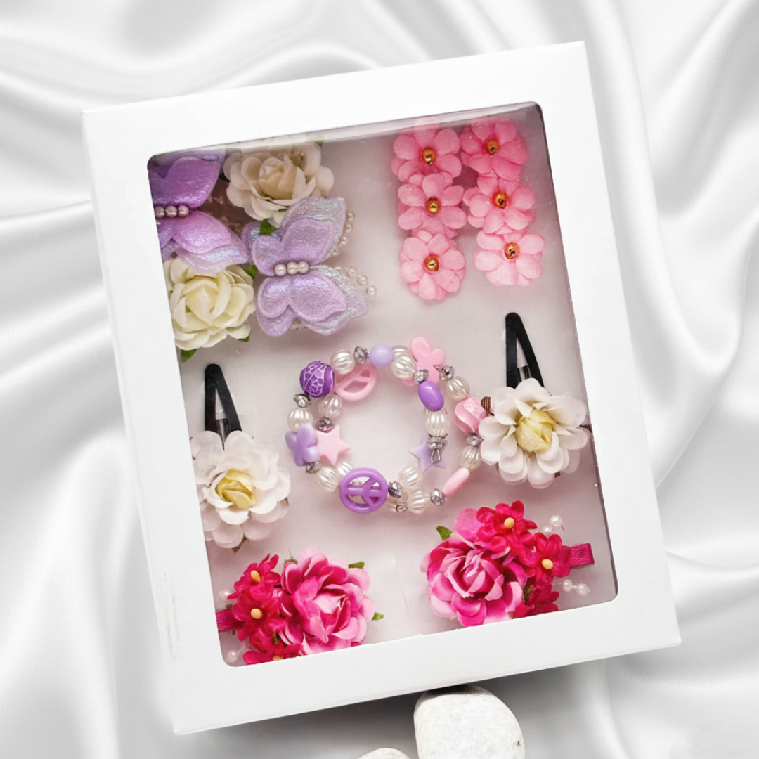 Gift Set Of 4 Pairs of Floral Clips & a Pair Of Charms Bracelets