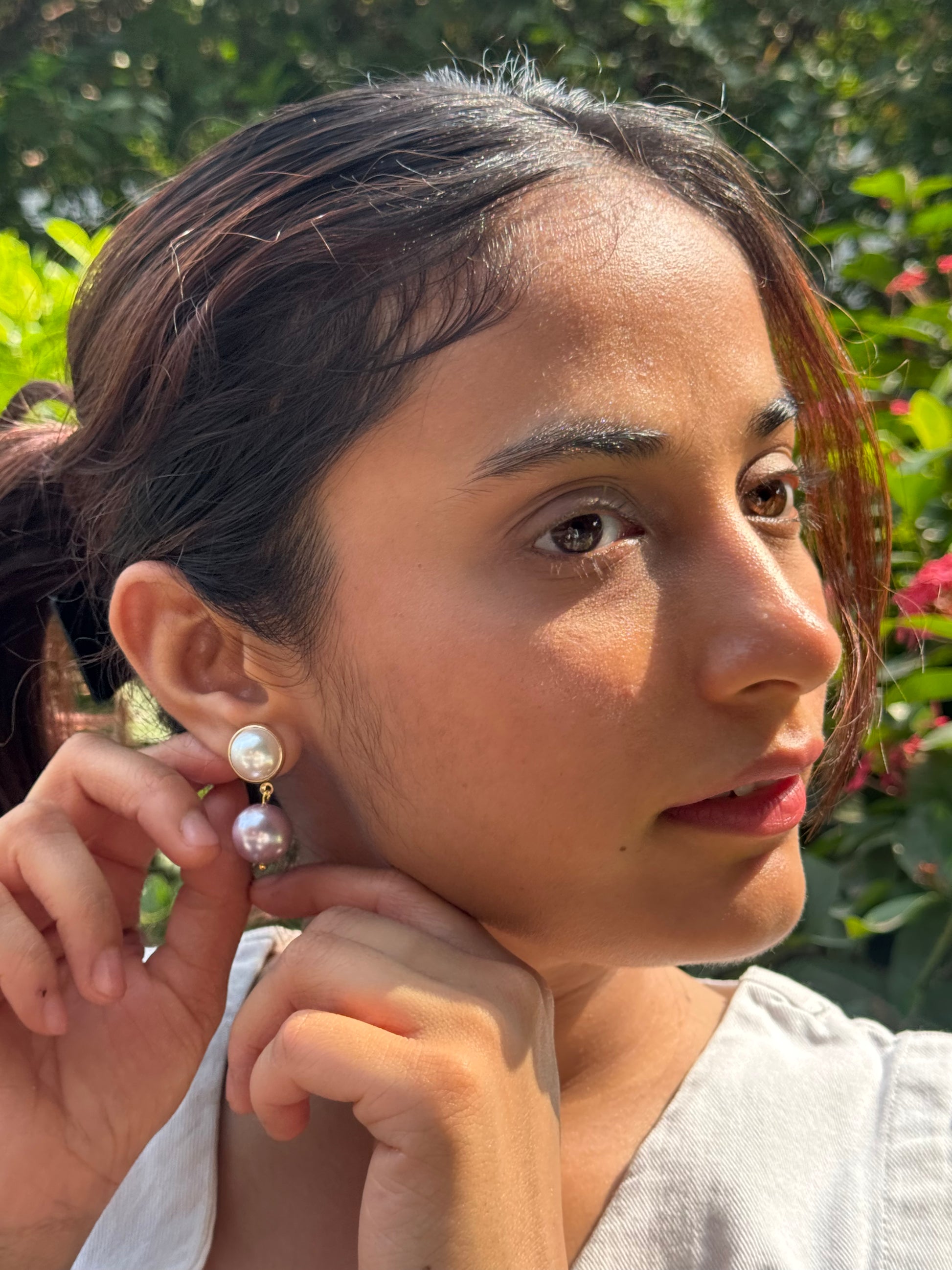 Rose Dusk Pearl Drop Earrings