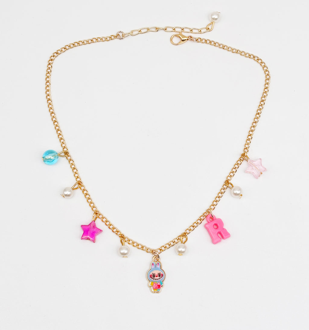 Labubu Personalised Charmed  Necklace- Multicoloured