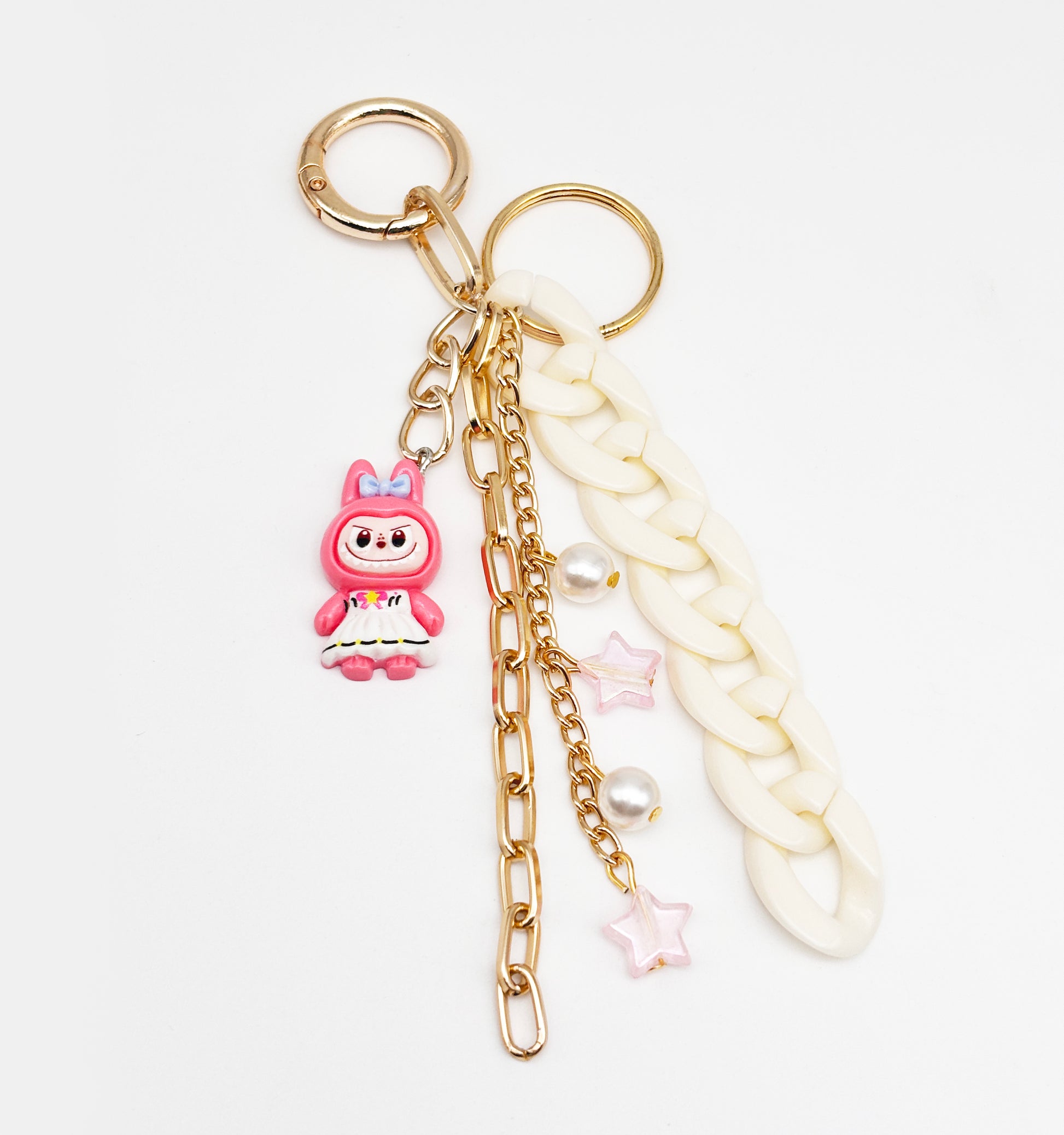 Labubu Charmed Bag Charm & Keychain- Pink, Golden