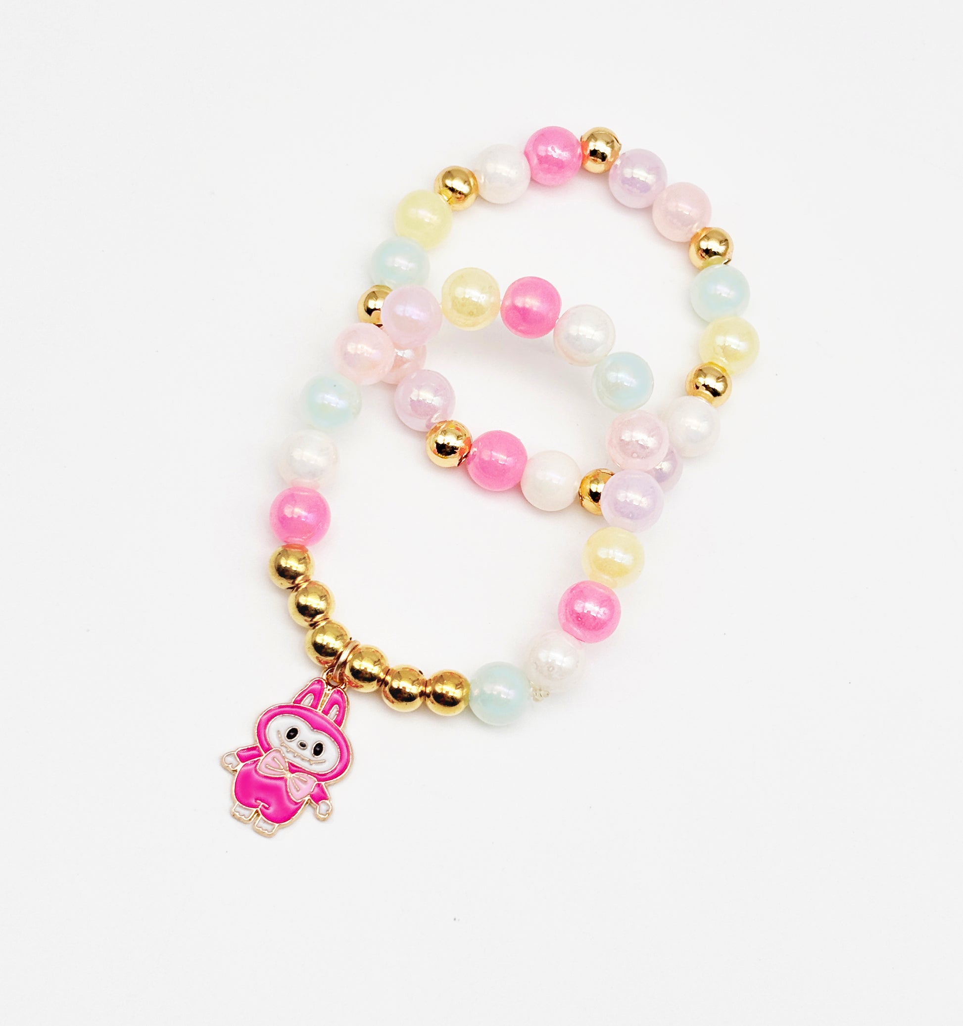 Labubu Charm Beaded Stretch Pastel Bracelet Set- Pink